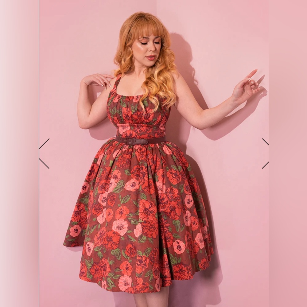 Vixen Ingenue Swing Dress in Chocolate Rose Print